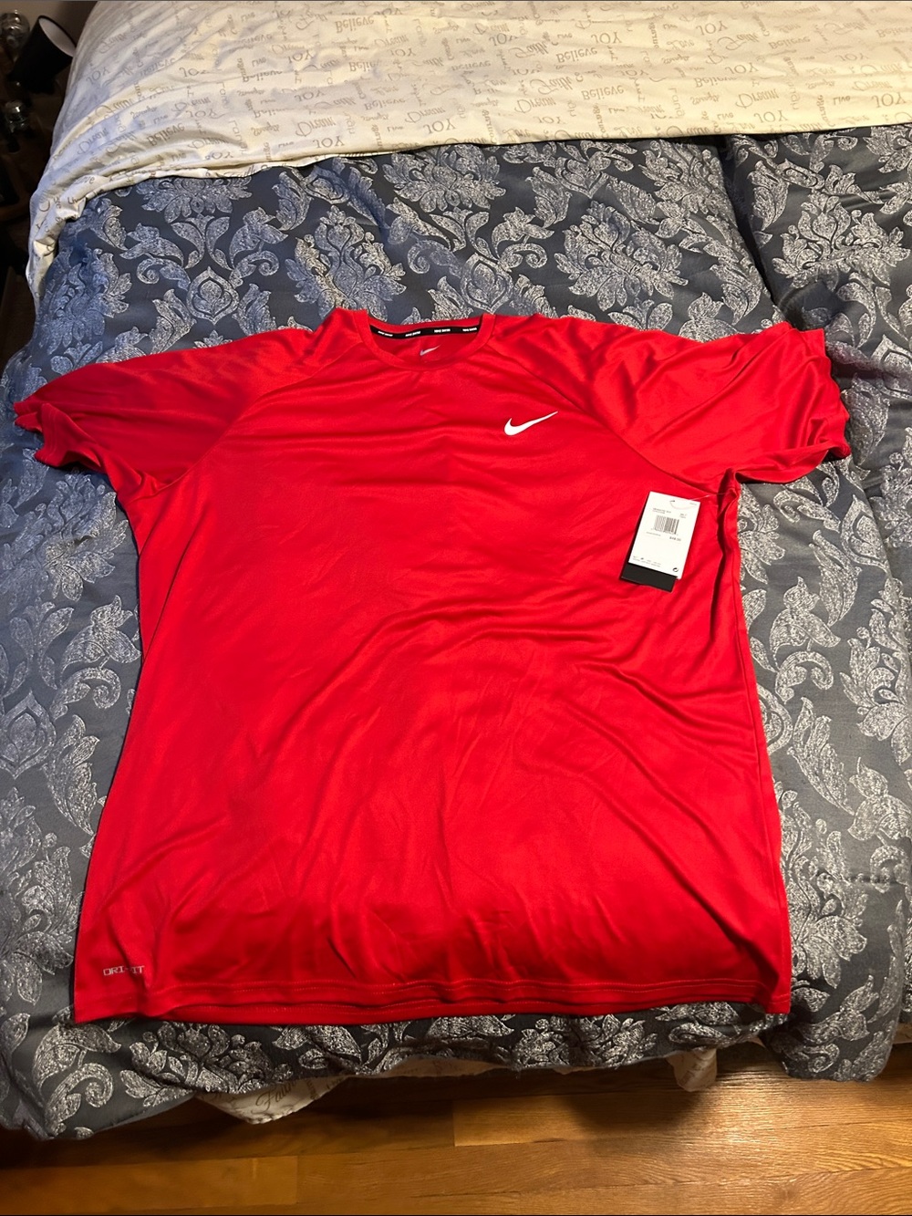 Nike Men's Red Short-Sleeve Swim Tee with Swoosh